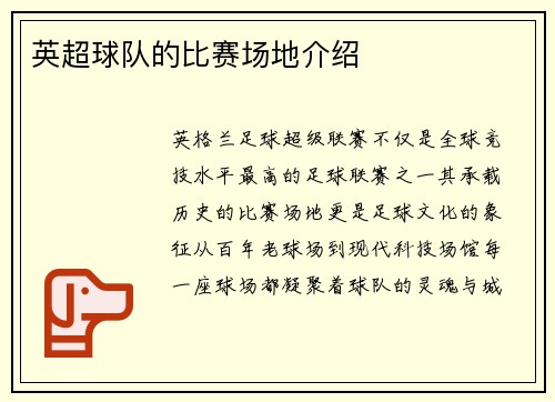 英超球队的比赛场地介绍